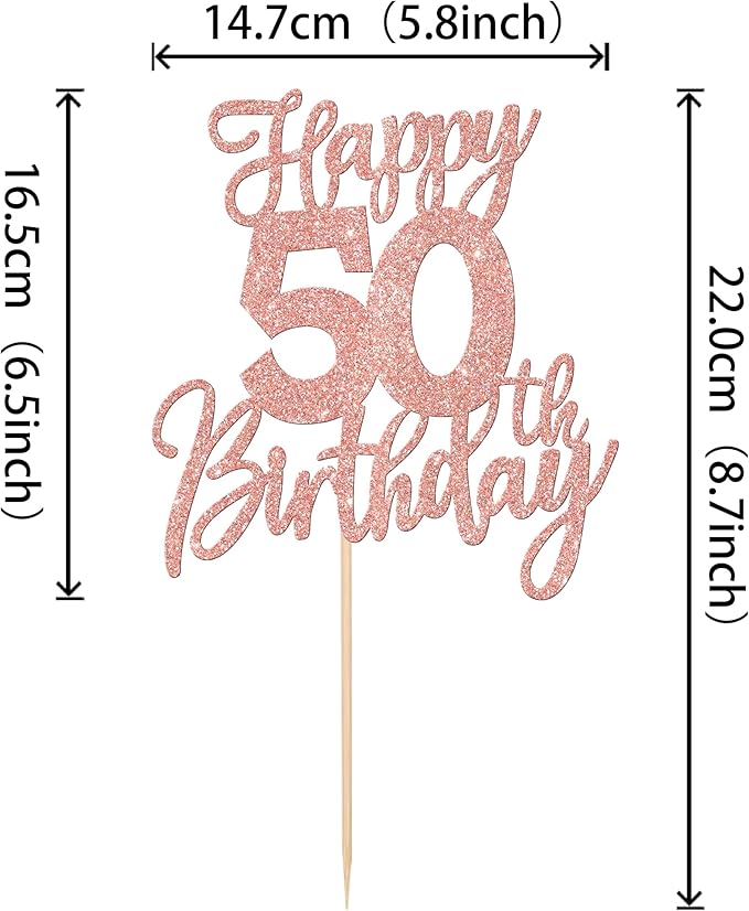 1 PCS Happy 50th Birthday Cake Topper Glitter Cheers to 50 Years Birthday Cake Pick Fifty Hello 50 Fabulous Cake Decorations for Happy 50th Birthday Anniversary Party Supplies Rose Gold