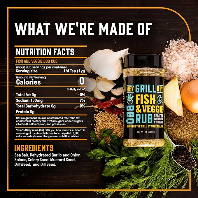 Hey Grill Hey | Fish & Veggie Rub | Fish Seasoning | Seafood & Vegetable seasoning | Salmon Rub |Great for Chicken, Dips and More | 10.8oz