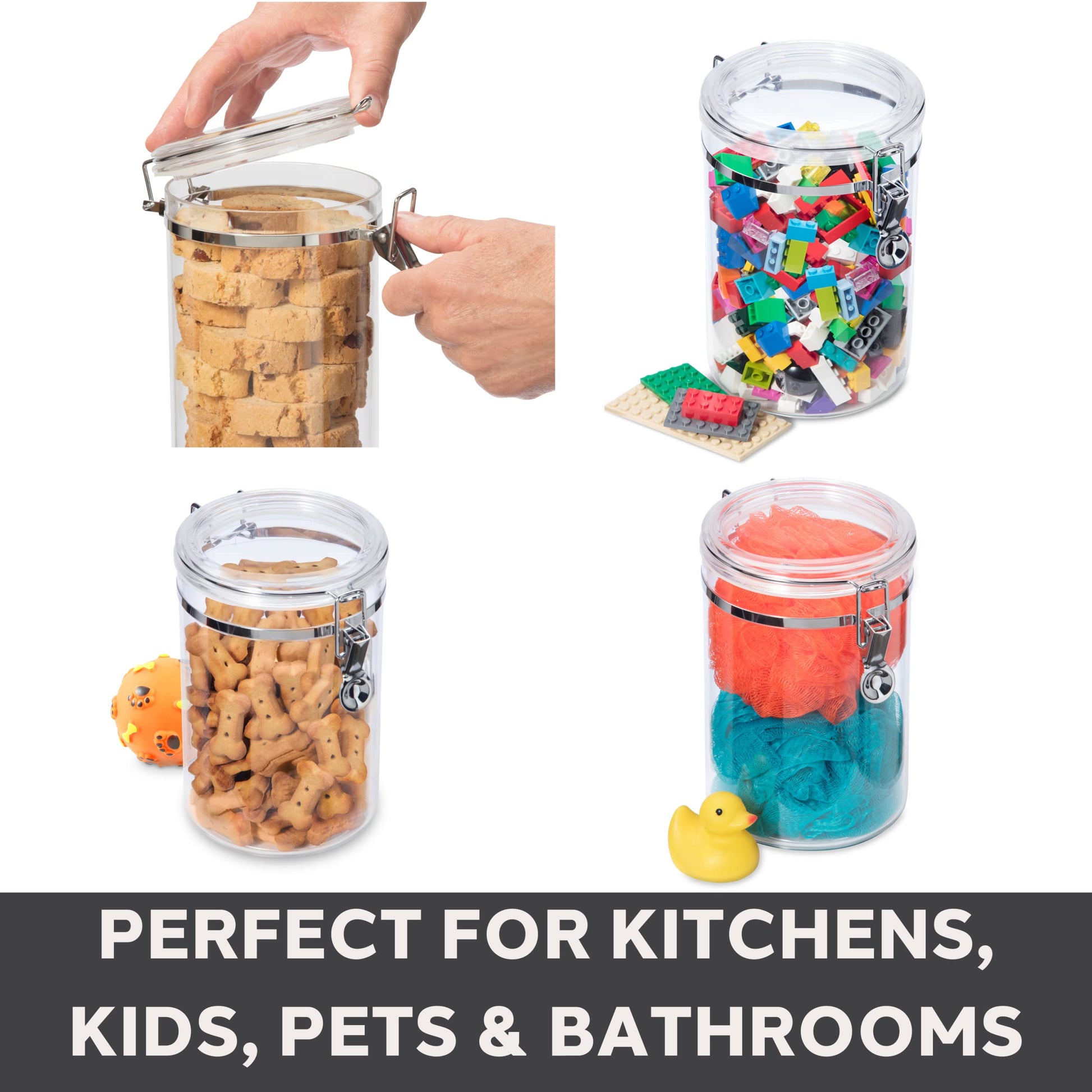 Oggi 4pc Clear Canister Set with Clamp Lids & Spoons - Airtight Food Storage Containers, Ideal for