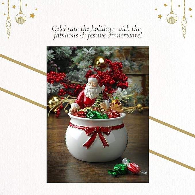 Spode Christmas Tree Candy Bowl - 7.5-Inch Earthenware Bowl for Candy, Nuts, Potpourri, Holiday Decor - Food-Safe Decorative Design with Santa and Tree Motif - Christmas Gift, Festive Tabletop Accent