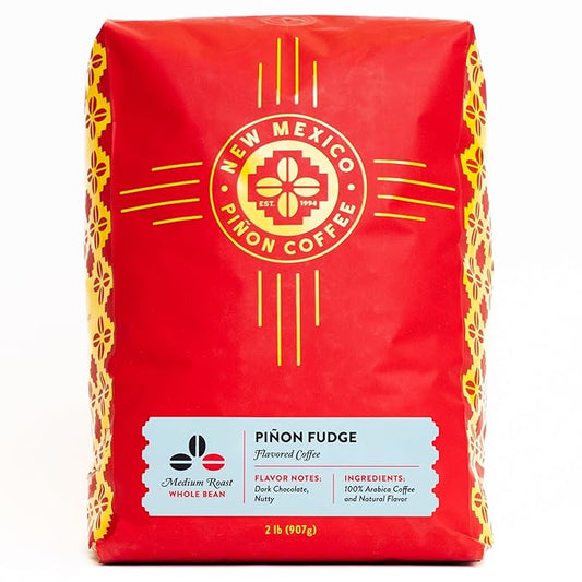 New Mexico Pi챰on Whole Bean Coffee Medium Roast 100% Brazilian Arabica Pi챰on Fudge - Naturally Chocolate Nutty & Smooth Flavored Coffee Beans - 2 Lb Bag
