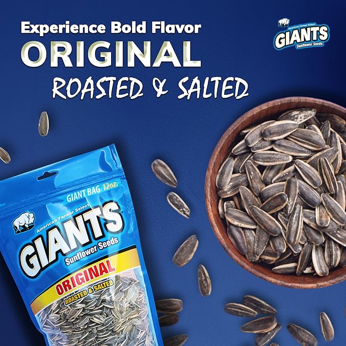 GIANTS Original Sunflower Seeds - Sunflower Seeds to Eat, Sunflower Seeds Bulk, Lightly Salted for Eating, Shelled, 8g Protein Per Serving - 12 oz Bag