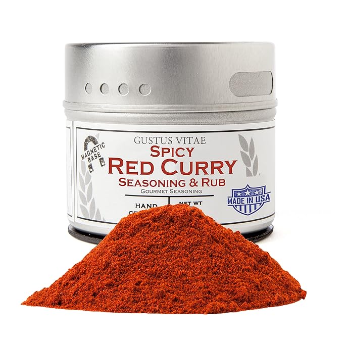 Spicy Red Curry Seasoning | Authentic Artisanal Spice Blend | All Natural, Non GMO | Hand Made in Small Batches | Made in USA | Sustianably Sourced, Ultra Premium Gourmet Seasoning | No MSG | GLP-1 Friendly | Magnetic Tin | Gustus Vitae | #43
