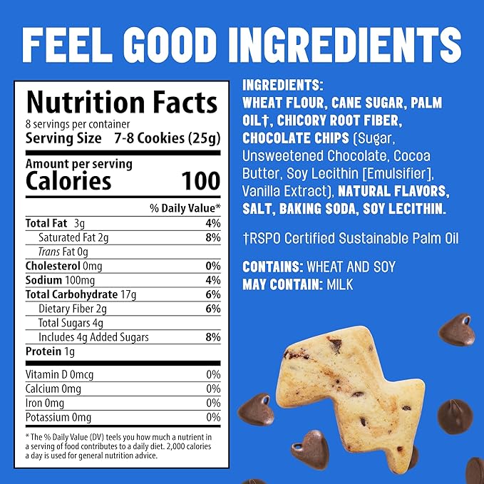 Mavericks Chocolate Chip Bolt Cookies - Plant-Based Chocolate Chip Cookies, Healthy, Plant Based Snack for Kids, Nut Free, 40% Less Sugar - 7 oz Box (1 Pack)