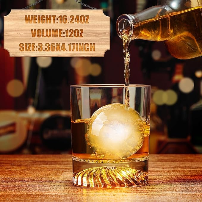 Hand Blown Crystal Old Fashioned Whiskey Glasses Rocks Glasses Drinking Cocktail Bourbon Scotch Rum Vodka Liquor 12 OZ - set of 2 Gifts for Men