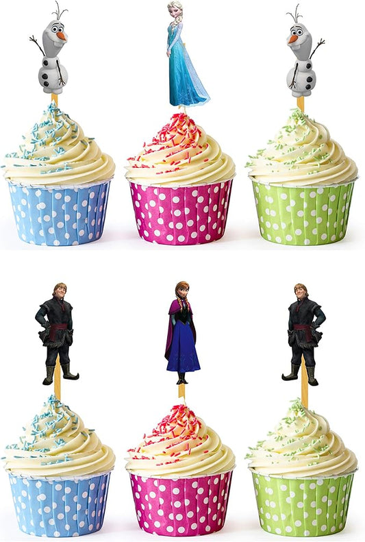 24x Winter Princess Cupcake Toppers ??Durable Picks Happy Birthday D챕cor, Cupcake Decorations for Kids' Birthdays