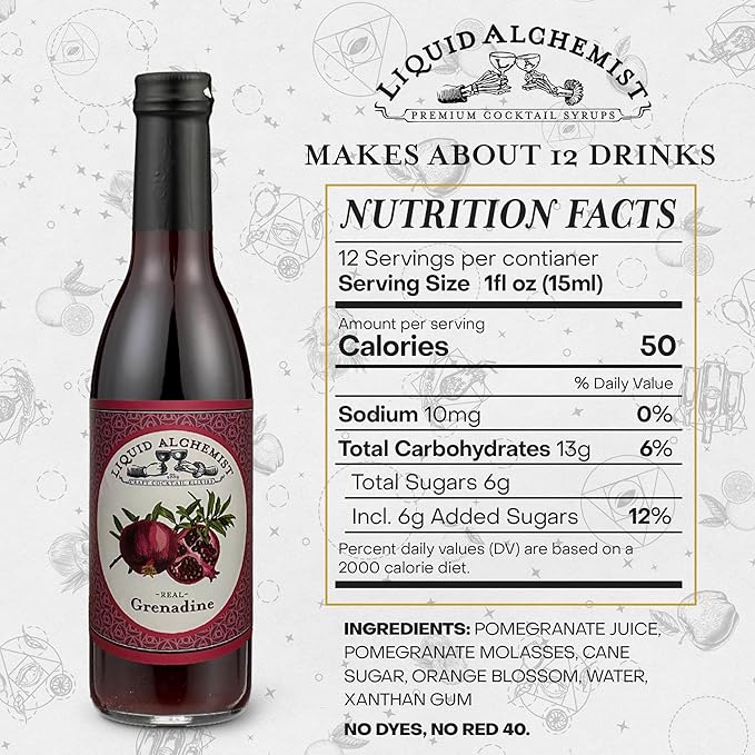 Liquid Alchemist Grenadine Syrup for Cocktails - Real Ingredients Make our Pomegranate Syrup the Perfect Shirley Temple Mix - Our Small Batch Grenadine is Non-GMO, Gluten Free & Vegan (12.7 oz)