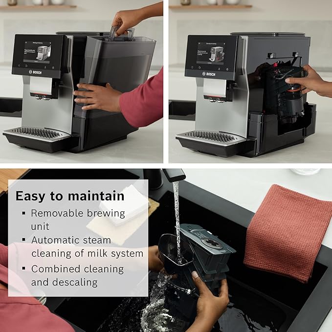 Bosch 800 Series Fully Automatic Espresso and Coffee Machine ??36 Drinks with Coffee World, Cold Brew, Double Cup, Milk Hose, Glass Milk Container, in Metallic Silver TPU60501