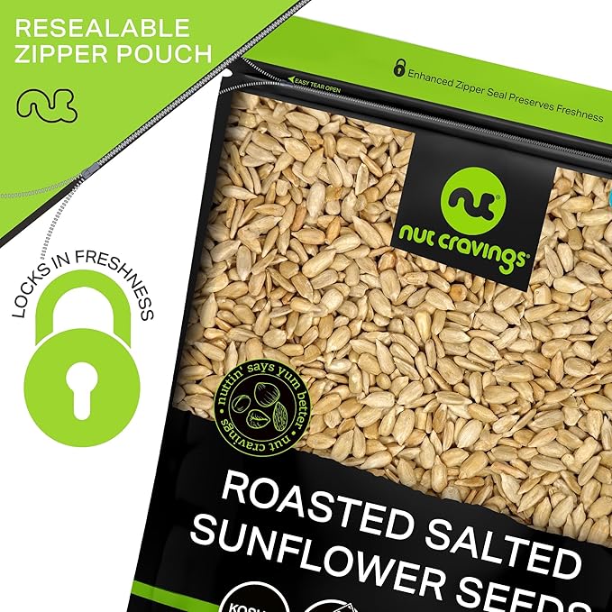 NUT CRAVINGS - Roasted Salted Sunflower Seeds Kernels to eat, No Shell Hulled (32oz - 2 LB) Bulk Nuts Packed Fresh in Resealable Bag - Healthy Protein Food Snack, Food Assortments