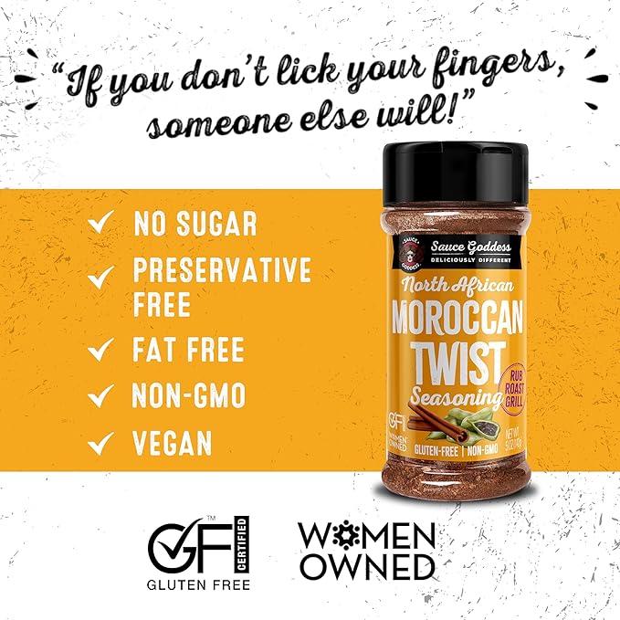 Sauce Goddess - Moroccan Twist Spice Shaker - Exotic Blend with Cardamom & Cinnamon, No Sugar, Gluten-Free, Low Sodium, Vegan - 5oz