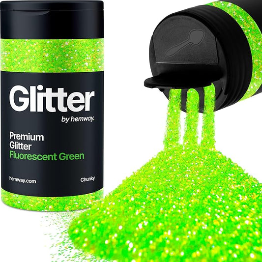 Hemway Premium Glitter Shaker - Fluorescent Green | 130g Chunky Metallic Flake Sequins for Resin & Epoxy Crafts | Craft Supplies for Tumblers, Festival, Art