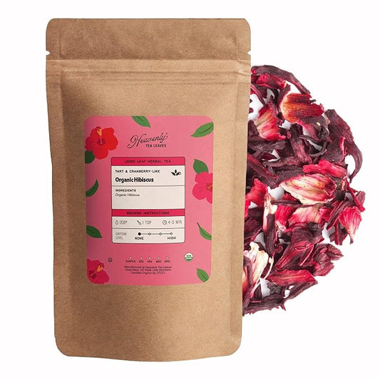 Heavenly Tea Leaves Organic Hibiscus, Loose Leaf Herbal Tea, 4 oz. (Approx. 50 Cups of Tea) ??Tart, Fruity, Caffeine Free Herbal Tisane ??Delicious Hot or Iced ??Premium Quality Wellness Support
