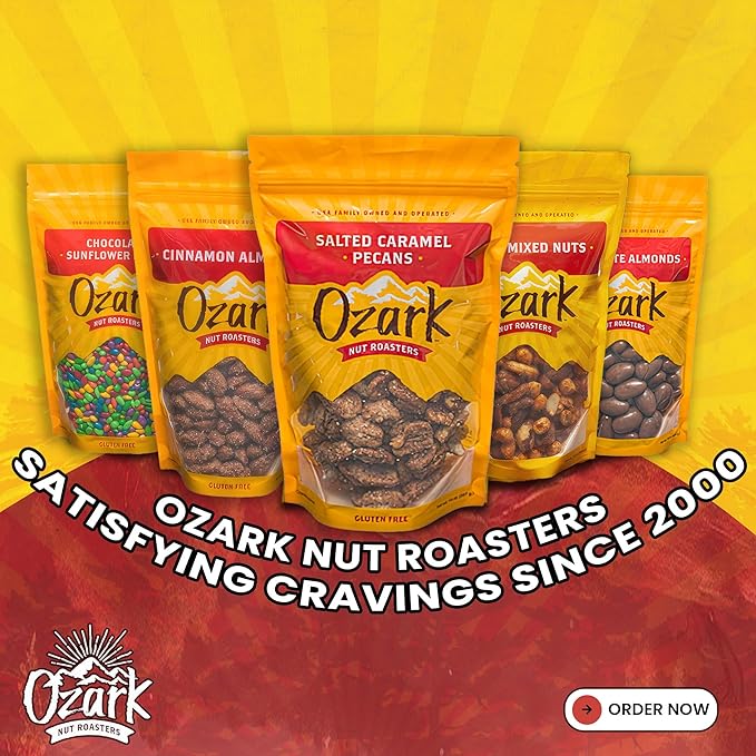 OZARK NUT ROASTERS, Salted Caramel Cashews, Flavored Snack Nuts, Gluten-Free Gourmet Candied Cashews, Blend of Sugar, Sea Salt & Caramel (14 oz)