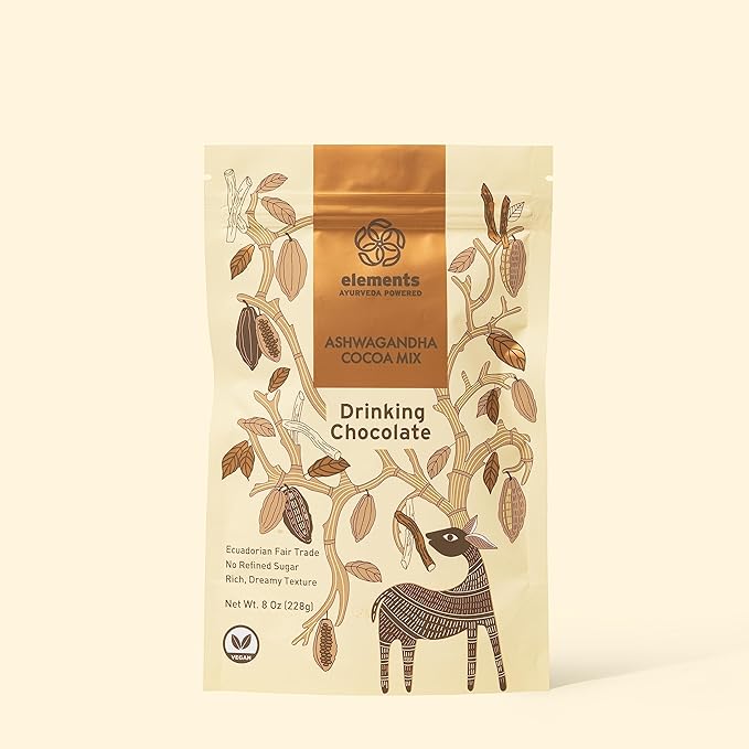 Elements Truffles Ashwagandha Dark Hot Chocolate -Heavy Metal Tested- All-Natural, Handmade, Dark Hot Chocolate Mix With Ecuadorian, Fair Trade, Organic Cacao Powder - Vegan Hot Cocoa Mix - 8 Oz
