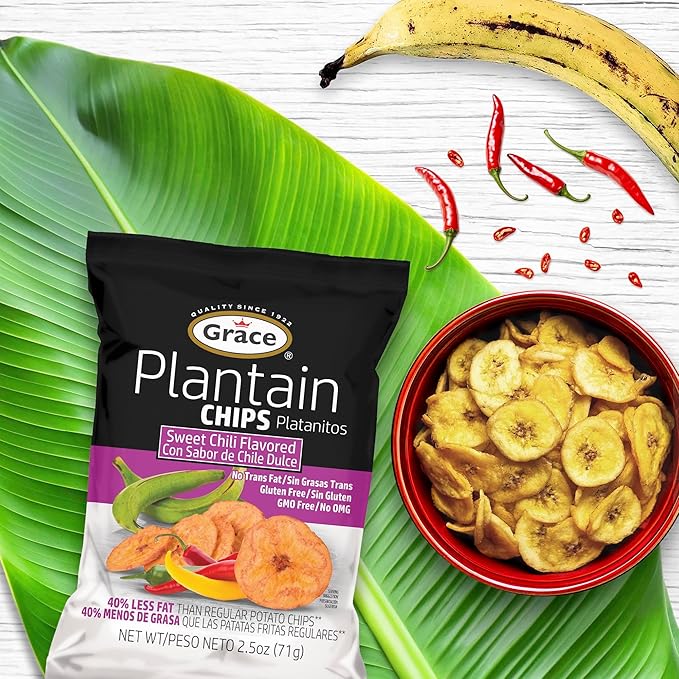 Grace Sweet Chili Plantain Chips 2.5oz - 6 Pack Individual Bags - Jamaican Snacks Platanitos Gluten Free - Non-GMO & No Trans Fat - Low Sodium Chips