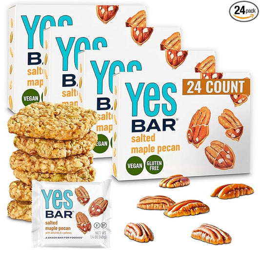 The YES Bar ??Salted Maple Pecan ??Plant Based Protein, Decadent Snack Bar ??Vegan, Paleo, Gluten Free, Dairy Free, Low Sugar, Healthy Snack, Breakfast, Low Carb, Keto Friendly (24 Count)