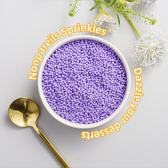 Purple Nonpareils Sprinkles, Sujoygar 4oz Edible Cake Sprinkles for Ice Cream Toppings Cupcake Chocolate Decoration, Wedding Party Cookies Baking Dessert Food Supplies