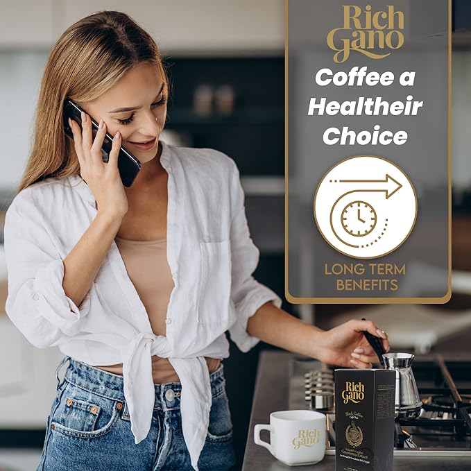 Rich Gano Reishi Mushroom Coffee – (3 Boxes of 30 Sachets) Black Coffee with Ganoderma Extract – All Natural Vegan Friendly Instant Coffee Packets – Zero Jitters Energize Ganoderma