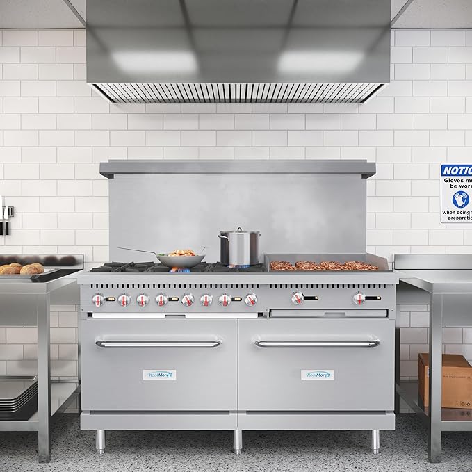 KoolMore KM-CRG60-LP 60 in. 6 Burner Commercial Liquid Propane Range with 24 in. Griddle, Solid Black