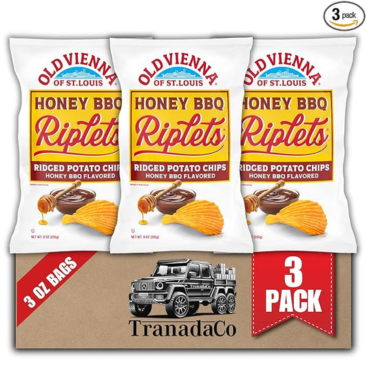 Old Vienna of St. Louis Honey BBQ Riplets Chips 3oz Bags (3 Pack) Snack by TranadaCo