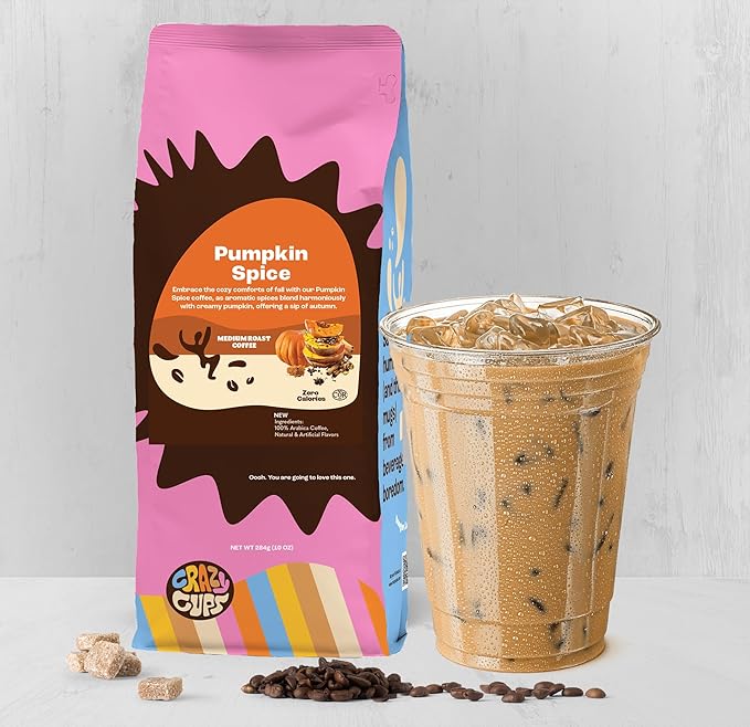 Crazy Cups Flavored Ground Coffee, Pumpkin Spice Coffee, For Brewing Flavored Hot or Iced Pumpkin Coffee, 10oz (Pack of 2)