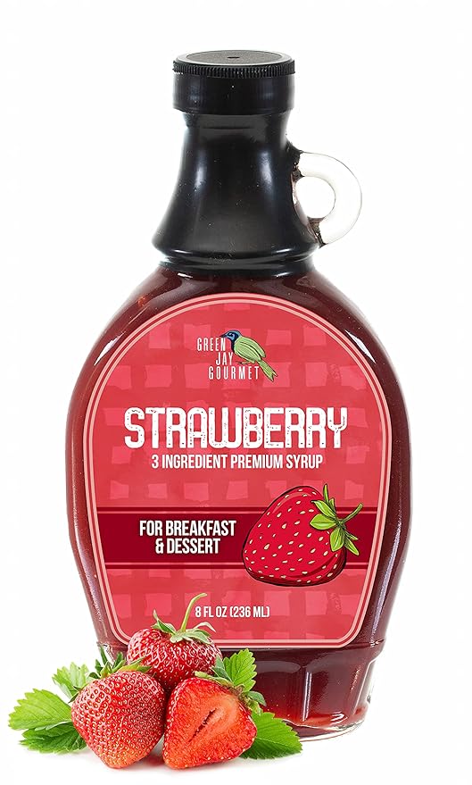 Green Jay Gourmet Strawberry Syrup - 3 Ingredient Premium Breakfast Syrup with Fresh Strawberries