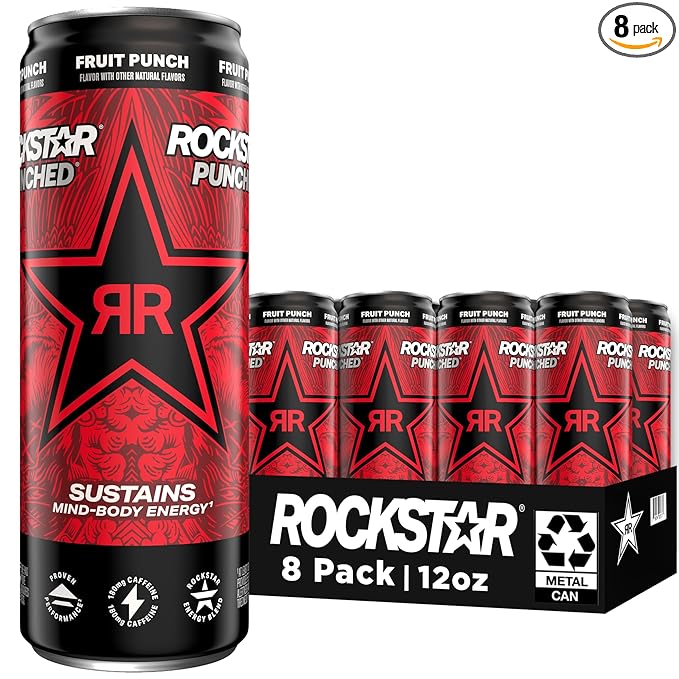 Rockstar Energy Drink, Fruit Punched, 12oz Sleek Cans (8 Pack)