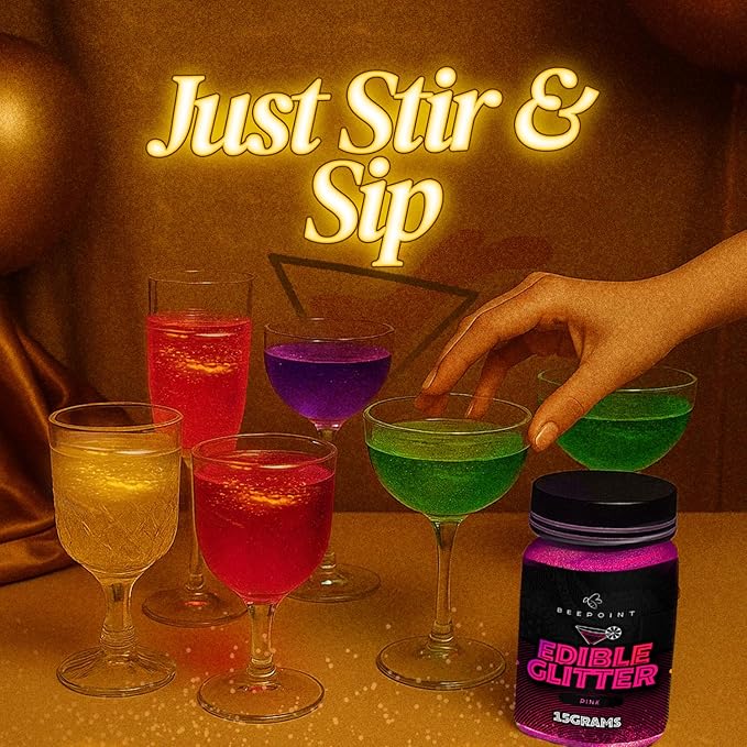 BeePoint Pink Edible Glitter for Drinks 15g - Food Grade, Vibrant Color Shimmer Powdered Dust for Drinks, Cocktails, Cake Decorating, Baking, Chocolates, Candy, Sweets, & Cookies - Vegan & Gluten Free