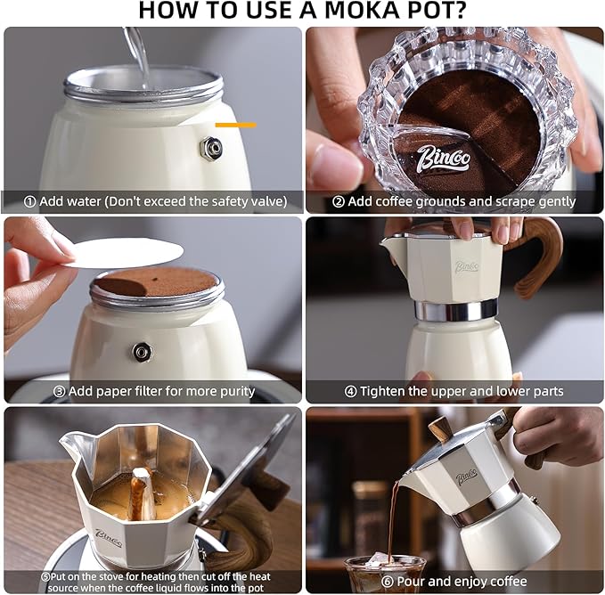 Bincoo Espresso Maker Stovetop,Camping Moka Pot 2 Cup/120ML,Stove Top Espresso Italian Coffee Maker,Easy to Use