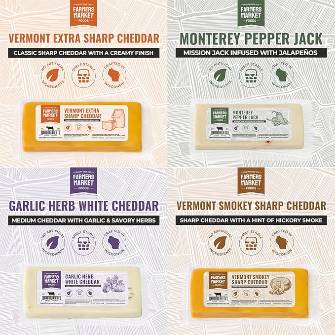 Farmers Market, Gluten Free, Keto, Paleo, Low Sodium, Zero Sugar, Wisconsin Cheese Gift Sets, 6 Count