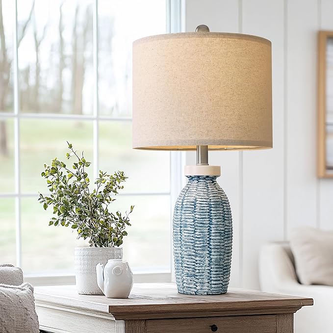 22.75" Table Lamps for Bedroom Living Room Boho Lamp Set of 2 Farmhouse Lamp Bedside Nightstand Small Rustic Vintage Retro Modern Table Lamp Light Home Office Desk Deco Gifts, Blue