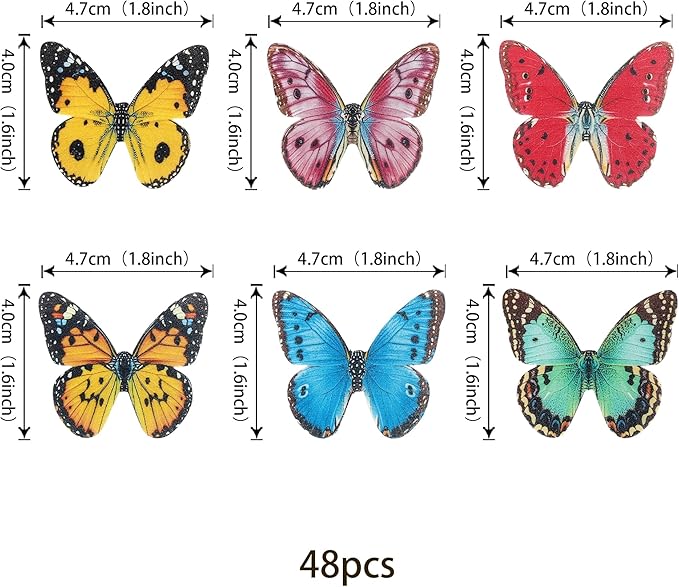 40 Pack Edible Butterfly Cake Decorations, Colorful Cupcake Toppers for Birthday & Wedding Parties
