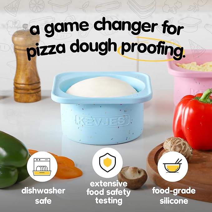1000ml PLUS Pizza Sourdough Proofing Containers with Air-tight Lids for DIY family Artisan Pizza,Bread,Bagel-Food Grade Silicone -Dishwasher Safe-2 Pack (Aqua-Sprinkles Pattern)