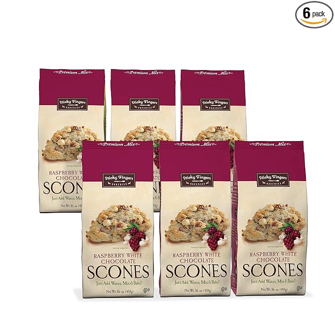 English Scone Mix, Raspberry White Chocolate by Sticky Fingers Bakeries ??Easy to Make English Scones Fresh Baked, Makes 12 Scones (6pk)