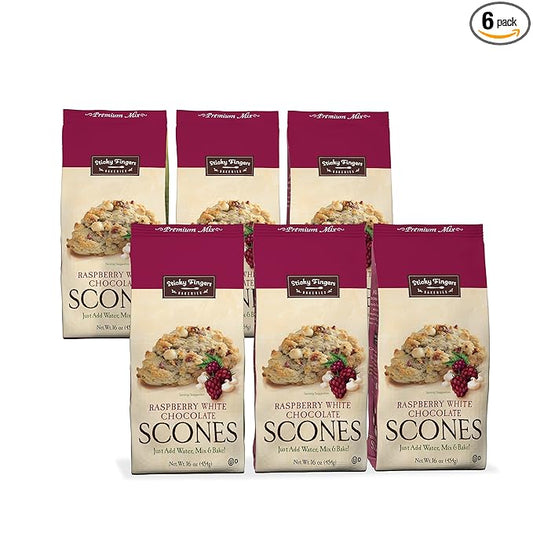English Scone Mix, Raspberry White Chocolate by Sticky Fingers Bakeries ??Easy to Make English Scones Fresh Baked, Makes 12 Scones (6pk)