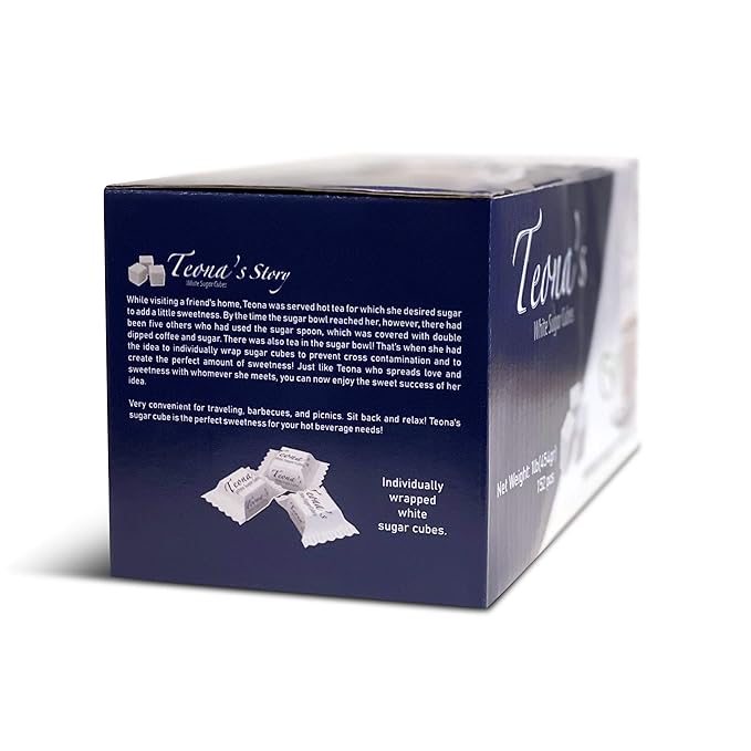Teona?™s 152 White Sugar Cubes - Individually Wrapped 1 LB Box | 100% Beet Root - Perfect Size for Tea & Coffee | Raw Sugar Cubes for Entertaining, Cafes, Bars, Home or Office Use