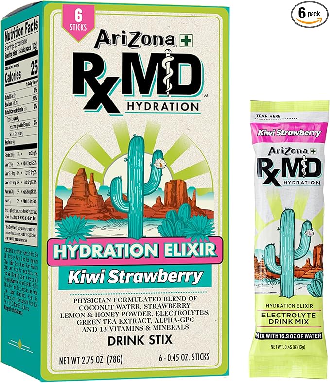 Arizona Rx MD Hydration Kiwi Strawberry - Drink Mix - 920mg of Electrolytes - 0.45 oz Powder Sticks (Pack of 6)