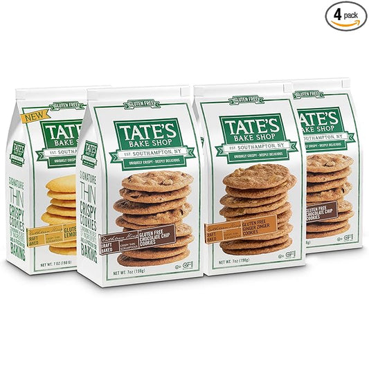 Tate's Bake Shop Gluten Free Cookies Variety Pack, Lemon, Ginger Zinger and Chocolate Chip Cookies, 4-7 oz Bags