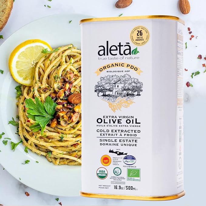Aleta Farms Olive Oil Extra Virgin, USDA Organic, Single Estate PDO Polyphenol Rich Olive Oil, Cold Pressed, Global Gold Awards, EVOO, Kosher. 16.9 Fl Oz (Pack of 1)