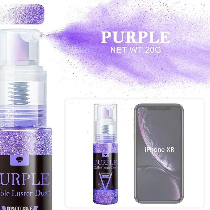 Edible Glitter Spray - 20g Luster Dust Edible Glimmer Powder for Sparkling Cocktails, Cake, Cupcakes, Wine, Beverage - Food Grade Shimmer Dust Powder for Baking, Drinks, Cookies Decoration (Purple)