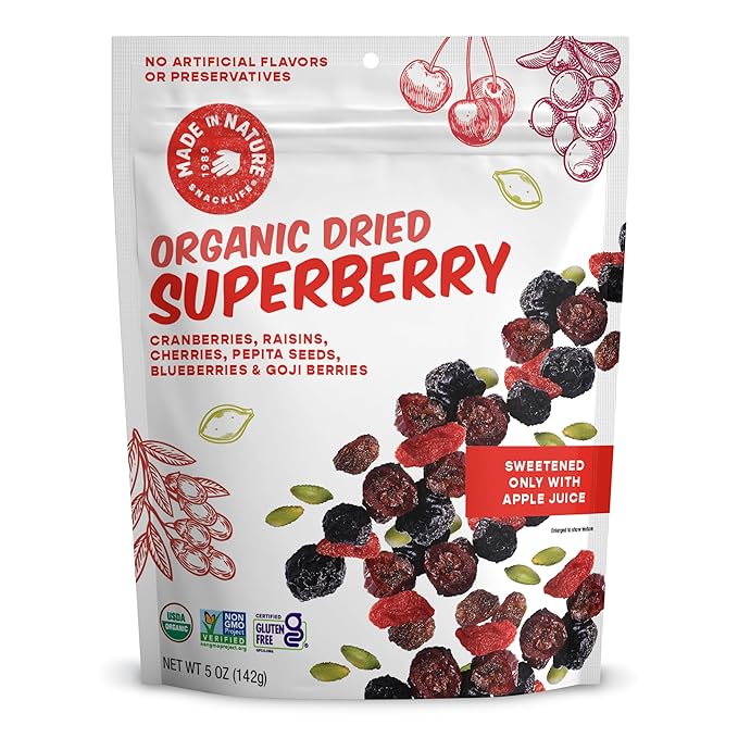 Made In Nature Organic Superberry Fruit Fusion, 5 Ounce (Pack of 6) ??Fruit and Nut Trail Mix, Non-GMO, Unsulfured, Gluten Free