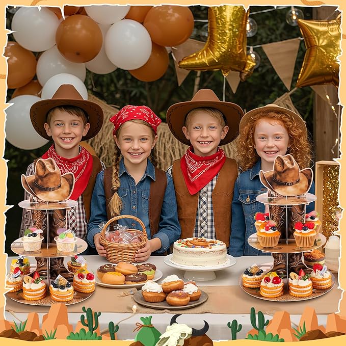 2 Pack Western Cowboy Cupcake Stand Western Party Decorations Wild West Cupcake Holder Cowboy Party Decorations for Boys Birthday Western Theme Baby Shower Supplies