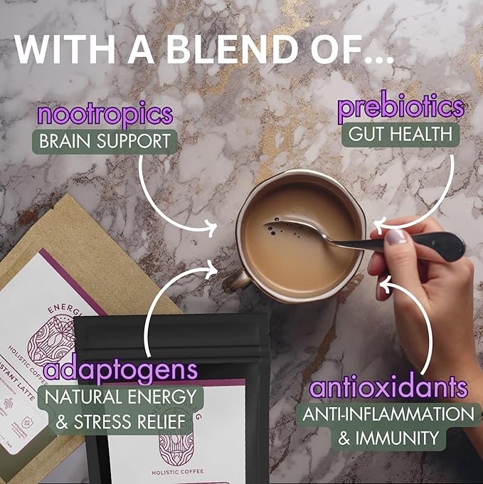 Energinseng Mushroom Coffee - Instant Latté - Robusta and Arabica coffee beans with Adaptogens, Nootropics, Prebiotics, Antioxidants - 14.11 OZ (400 G)