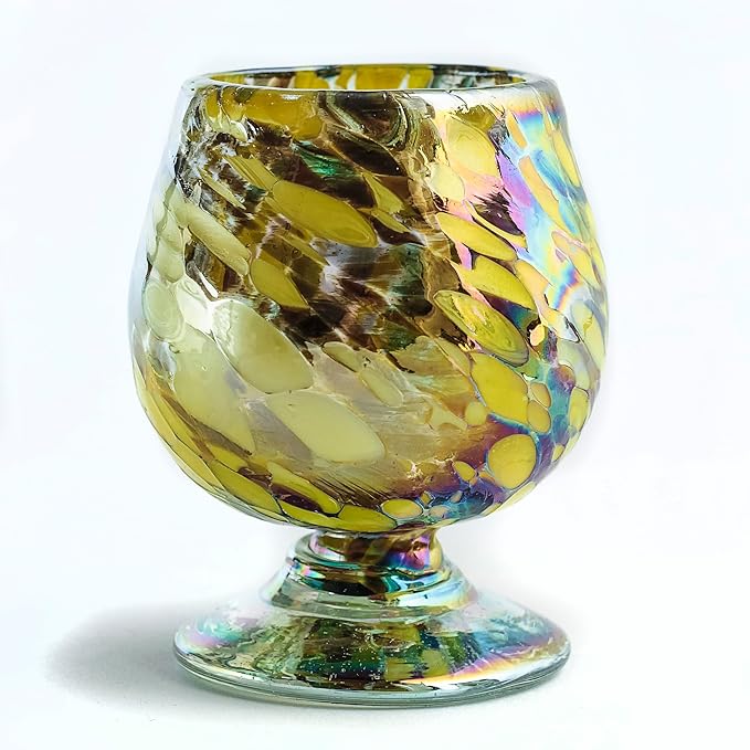 Authentic Mexican Tequila Hand Blown Shot Glasses - Set of 4-2 oz Mini Glass Snifters - Heavy Base - Cognac (Golden Hour Sips) Amber Hue Tasting Glasses for Sipping Añejo, Scotch & Cognac