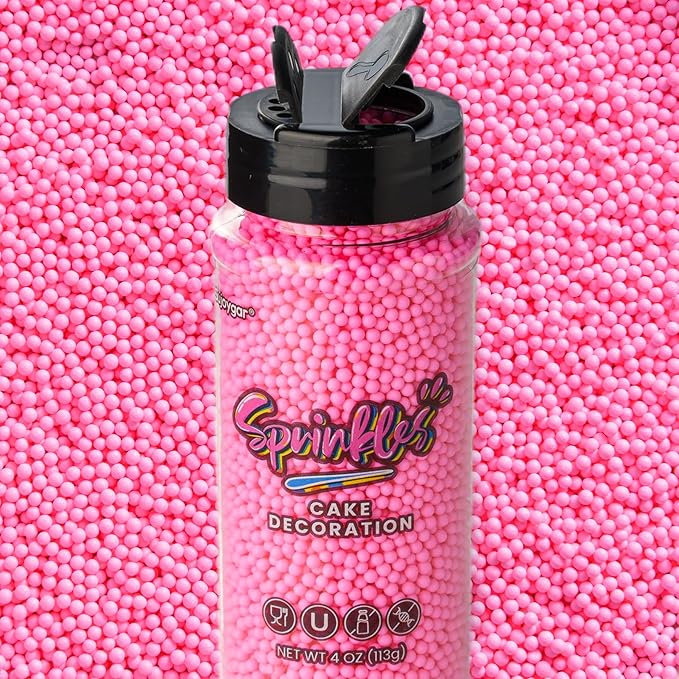 Pink Nonpareils Sprinkles, Sujoygar 4oz Edible Cake Sprinkles for Ice Cream Toppings Cupcake Chocolate Decoration, Wedding Party Cookies Baking Dessert Food Supplies