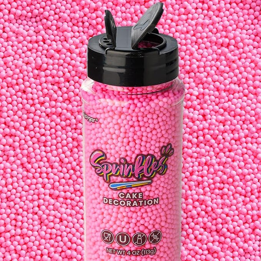 Pink Nonpareils Sprinkles, Sujoygar 4oz Edible Cake Sprinkles for Ice Cream Toppings Cupcake Chocolate Decoration, Wedding Party Cookies Baking Dessert Food Supplies