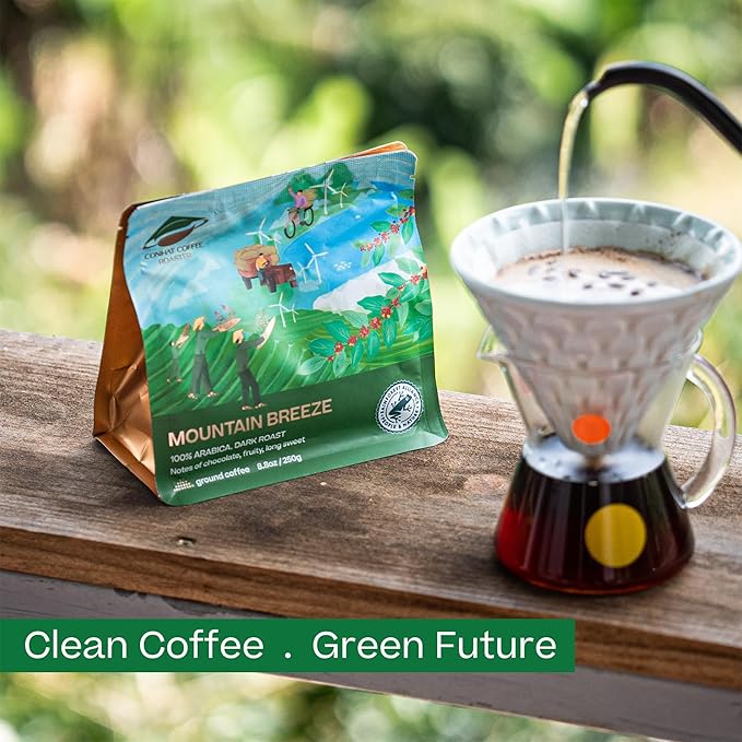 Conihat Ground Coffee - 100% Vietnam Premium Arabica, Dark Roast, Chocolate & Fruity Notes, Sweet Finish, Low Acid, Single Origin, Hand-Picked, 8.8 Oz Bag