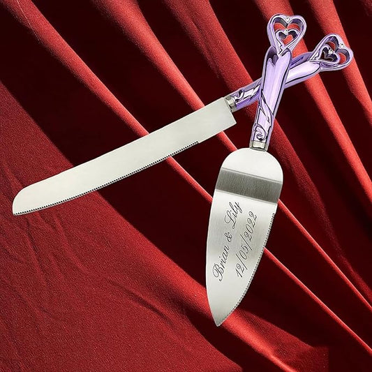GIFTS INFINITY Personalized Wedding Cake Knife and Server Set Free Engraving - Valentine's, Wedding, Bithday (2541-PU)