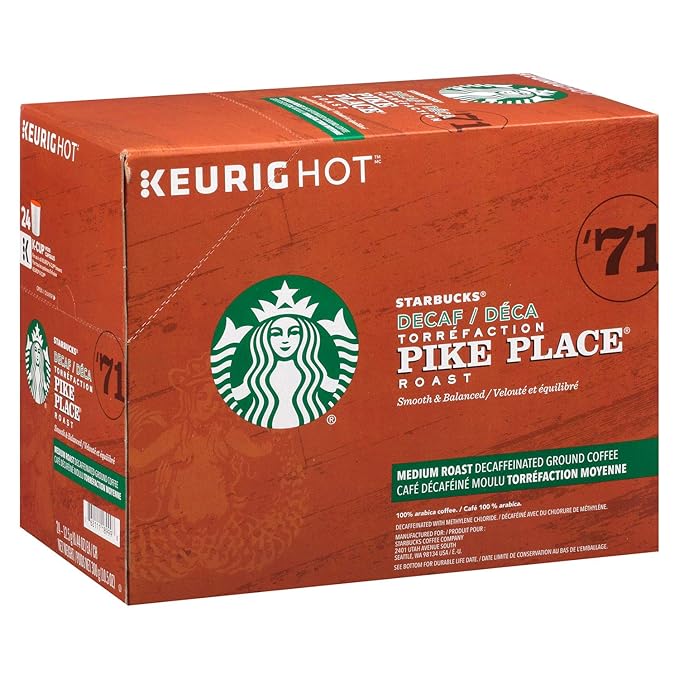 Starbucks K-Cup Coffee Pods, Medium Roast Coffee, Decaf Pike Place Roast, 100% Arabica, 4 boxes (96 pods total)