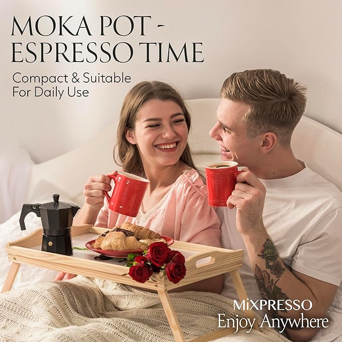 Mixpresso Black 3 Cup Moka Pot Cuban Coffee Maker, Moka Pot for Gas, Electric Stove Top, Classic Italian Coffee Maker, Stovetop Espresso Maker, Camping Pot Makes 3 Espresso Cup 5 Oz - Mug 4.4 Oz